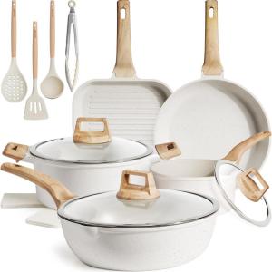 imageKikcoin 16Pcs Pots and Pans Set Nonstick Ceramic Cookware Sets Induction Kitchen Cooking Set Non toxic Healthy Non Stick wGrill PanSaute Pan Ceramic WhiteCeramic White