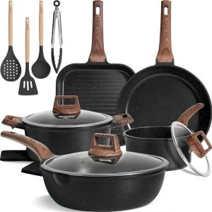 imageKikcoin 16Pcs Pots and Pans Set Nonstick Ceramic Cookware Sets Induction Kitchen Cooking Set Non toxic Healthy Non Stick wGrill PanSaute Pan Ceramic WhiteBlack