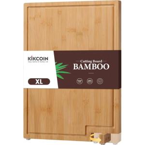imageKikcoin Bamboo Cutting Boards for Kitchen Extra Large Wood Cutting Board with Rotating Kickstand ampamp Juice Groove Wooden Chopping Board for Meats Veges Fruits Heavy Duty Serving Tray 17 x 113 inch17L x 113W