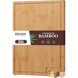 imageKikcoin Bamboo Cutting Boards for Kitchen Extra Large Wood Cutting Board with Rotating Kickstand ampamp Juice Groove Wooden Chopping Board for Meats Veges Fruits Heavy Duty Serving Tray 17 x 113 inch24L x 18W