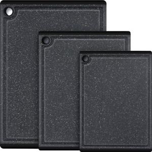imageKikcoin Plastic Cutting Boards for Kitchen 3Piece Large Cutting Board Set Dishwasher Safe Chopping Boards with Nonslip Feet and Juice Grooves WhiteBlackGray