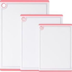 imageKikcoin Plastic Cutting Boards for Kitchen 3Piece Large Cutting Board Set Dishwasher Safe Chopping Boards with Nonslip Feet and Juice Grooves WhitePink