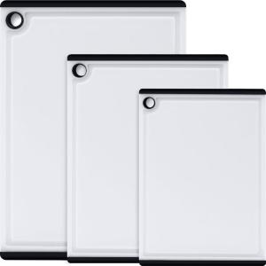 imageKikcoin Plastic Cutting Boards for Kitchen 3Piece Large Cutting Board Set Dishwasher Safe Chopping Boards with Nonslip Feet and Juice Grooves WhiteWhite