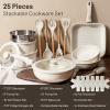 imageKIKCOIN Ceramic Nonstick Pots and Pans Set  Cookware Set with Detachable Handle  25 Pack Stackable Cooking Set for RV Kitchen with Frying Pans Steamer  InductionDishwasherOven Safe PFOA Free