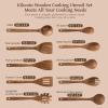 imageKikcoin Wood Kitchen Utensils Set 10 PCS Solid Teak Wooden Spoons for Cooking with Long Handle HeatResistant Wooden Cooking Utensils Set for Nonstick Cookware Including Hanging Hole10 PCS SET