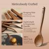 imageKikcoin Wood Kitchen Utensils Set 10 PCS Solid Teak Wooden Spoons for Cooking with Long Handle HeatResistant Wooden Cooking Utensils Set for Nonstick Cookware Including Hanging Hole7 PCS SET